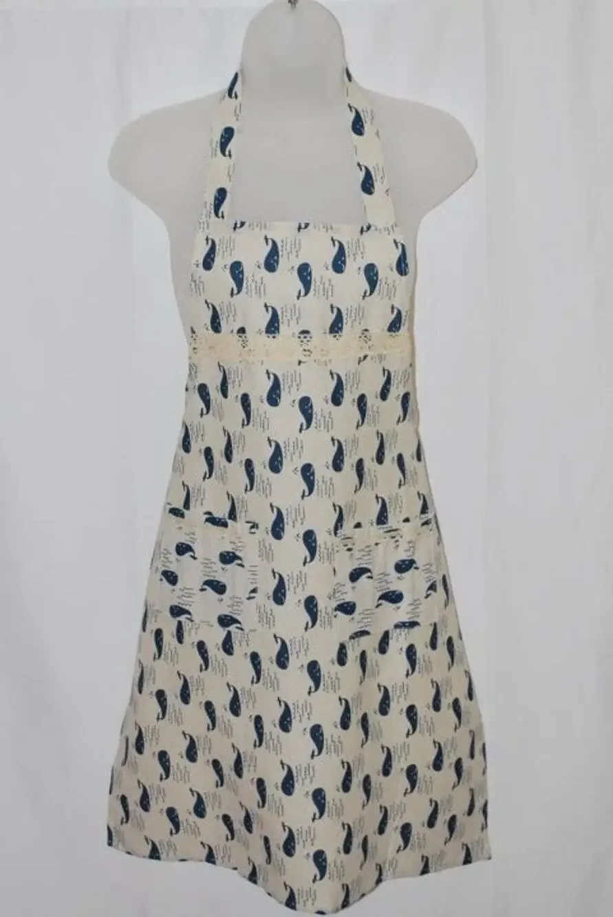 4 PACK DEAL !!  Cute Petite Blue Whale Pattern Kitchen Craft Apron With Pockets